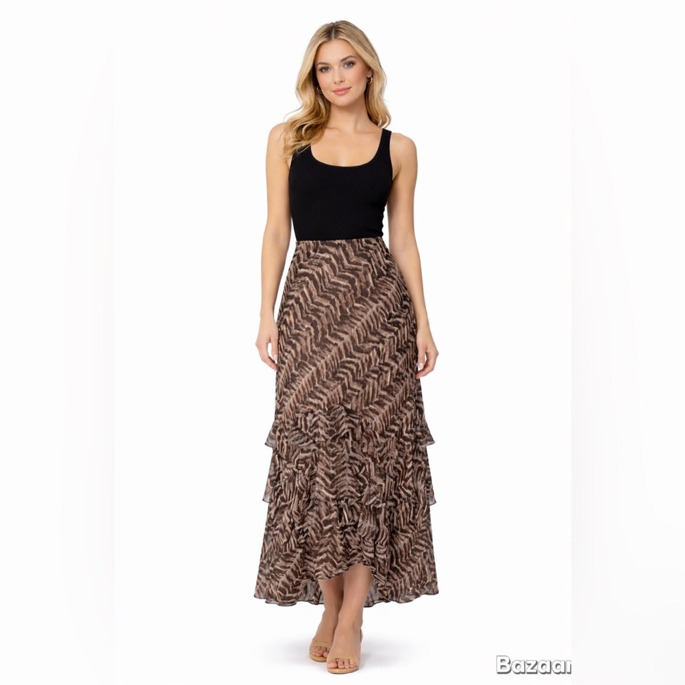 East 5th Women’s Ruffled Skirt Brown Size 6 Lined Side Zip